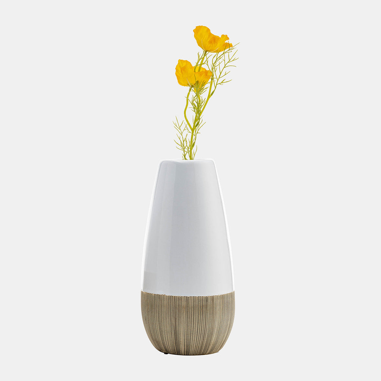 Cer, 9"h 2-tone Vase, Creme/white