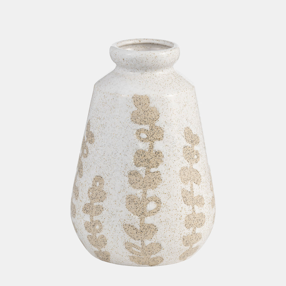 Cer, 9"h Botanical Vase, Ivory