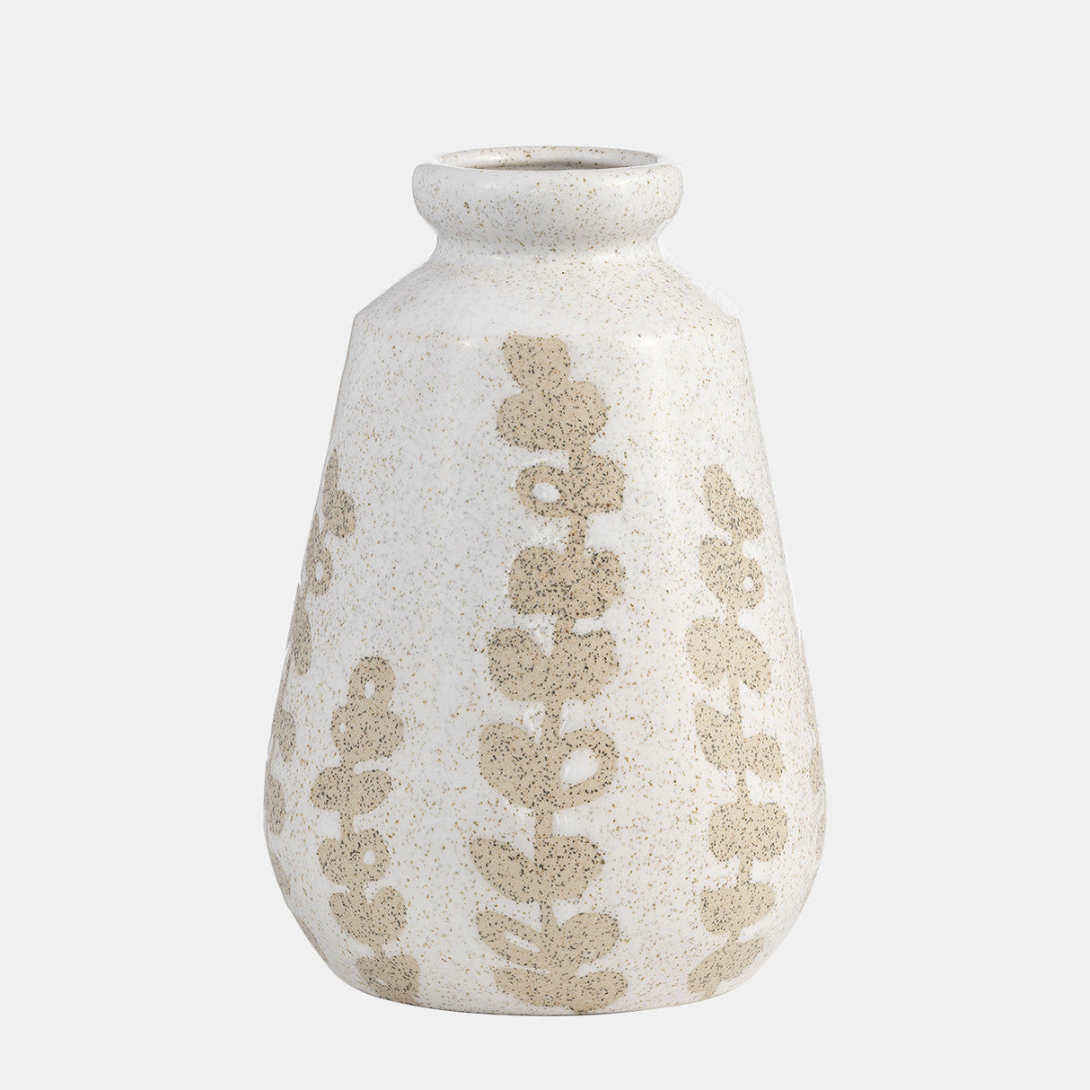 Cer, 9"h Botanical Vase, Ivory