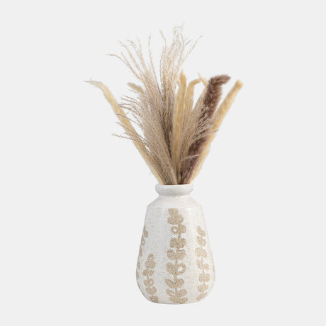 Cer, 9"h Botanical Vase, Ivory