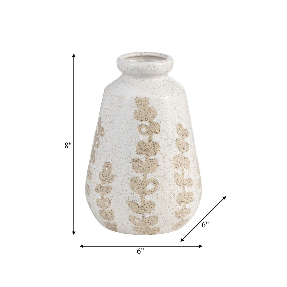 Cer, 9"h Botanical Vase, Ivory