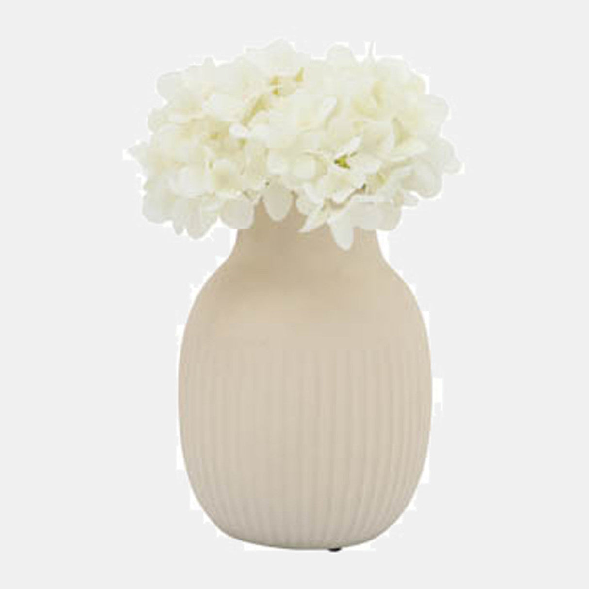 Cer, 9"h Ridged Bulbous Vase, Ivory