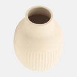 Cer, 9"h Ridged Bulbous Vase, Ivory