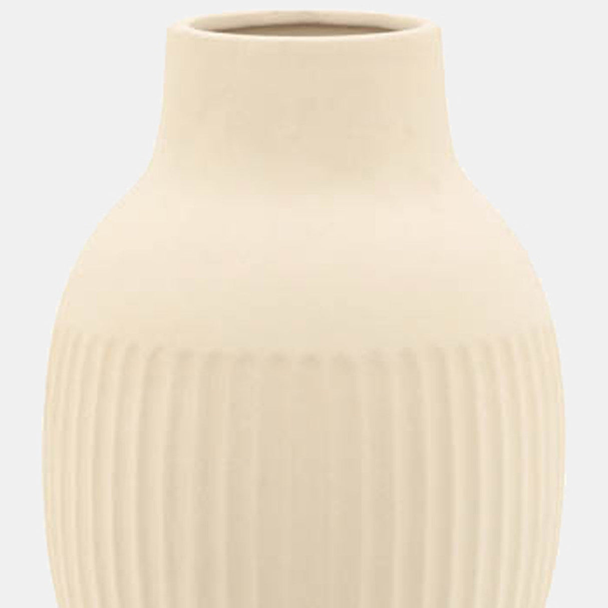 Cer, 9"h Ridged Bulbous Vase, Ivory