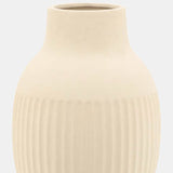 Cer, 9"h Ridged Bulbous Vase, Ivory