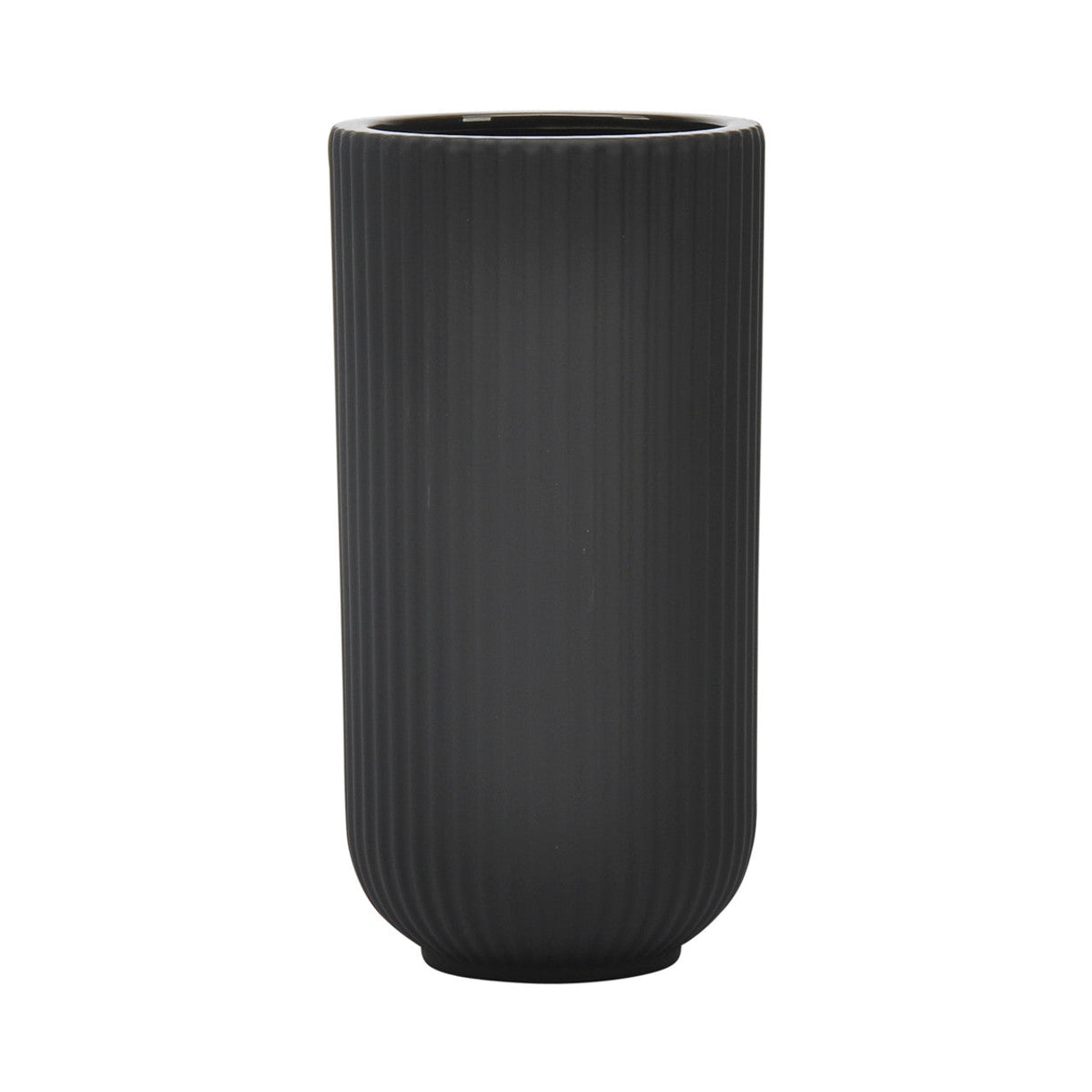 Cer, 9"h Ridged Vase, Black