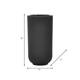 Cer, 9"h Ridged Vase, Black