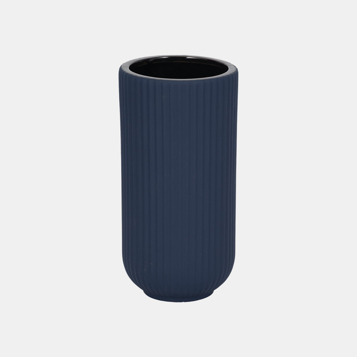 Cer, 9"h Ridged Vase, Navy