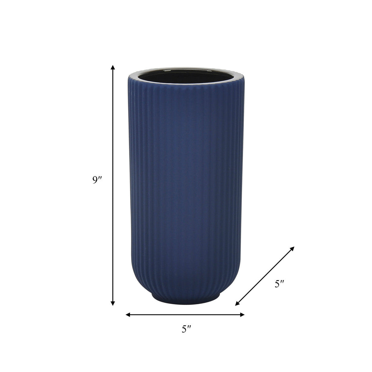 Cer, 9"h Ridged Vase, Navy