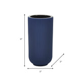 Cer, 9"h Ridged Vase, Navy