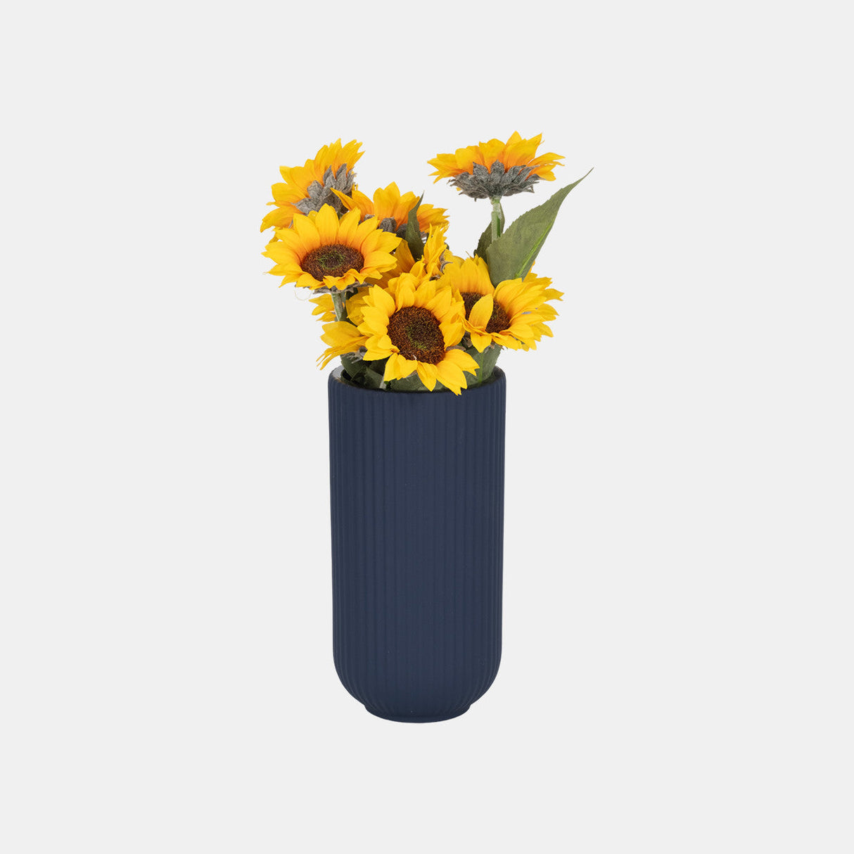 Cer, 9"h Ridged Vase, Navy