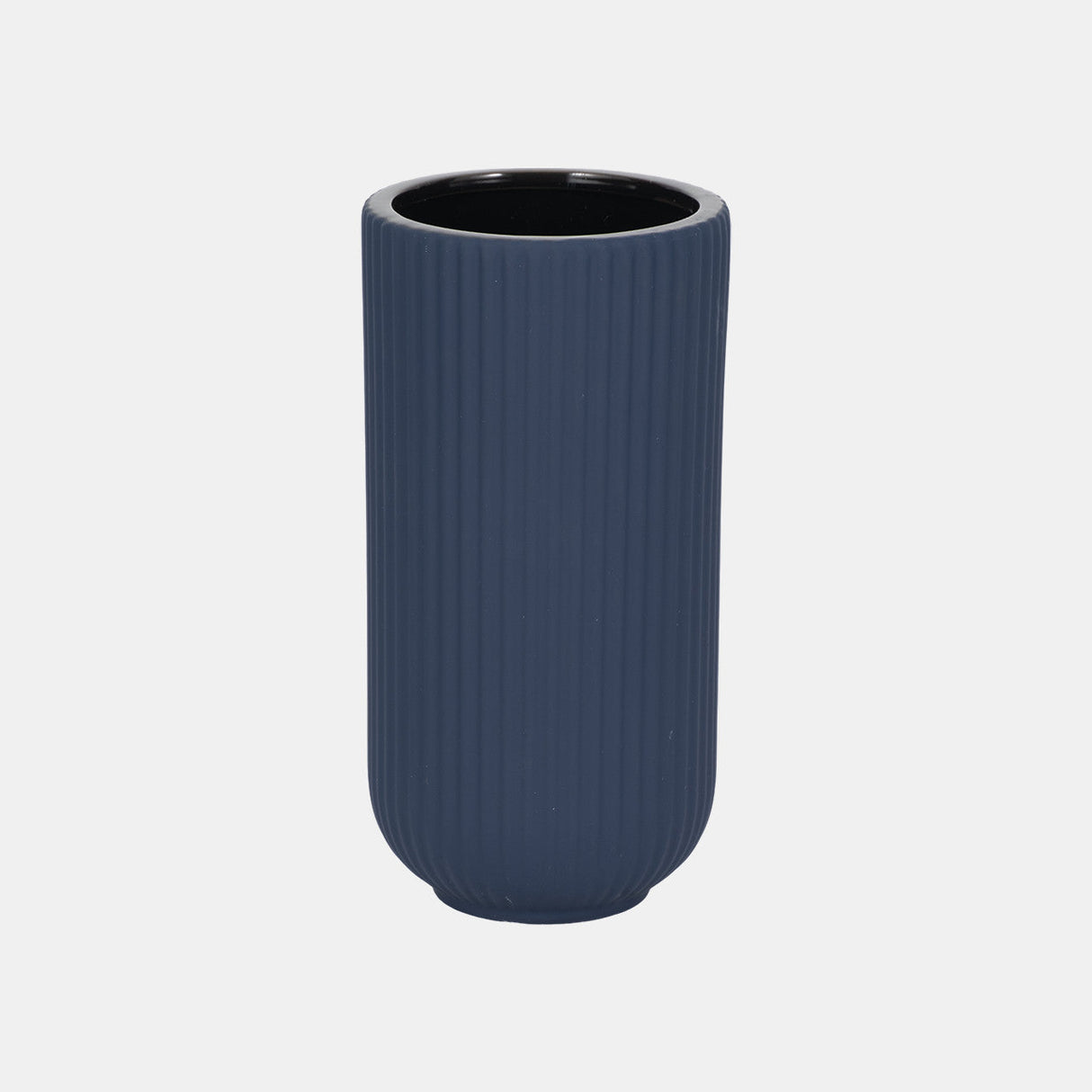 Cer, 9"h Ridged Vase, Navy