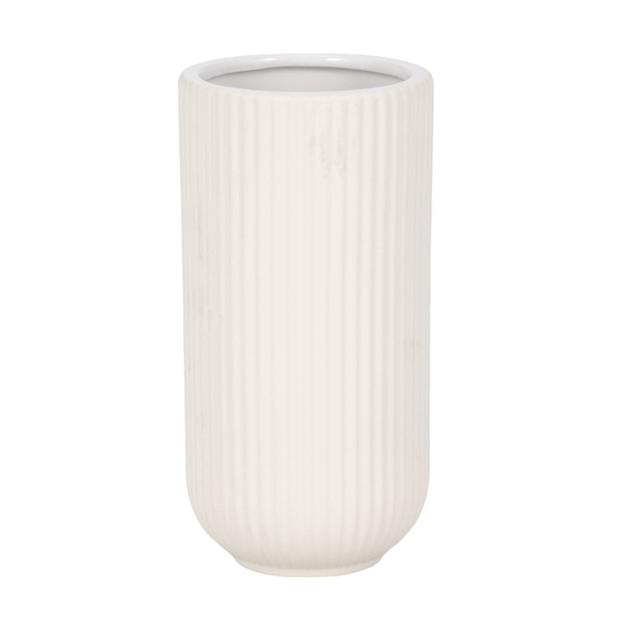 Cer, 9"h Ridged Vase, White