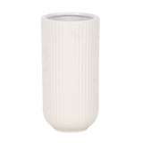 Cer, 9"h Ridged Vase, White