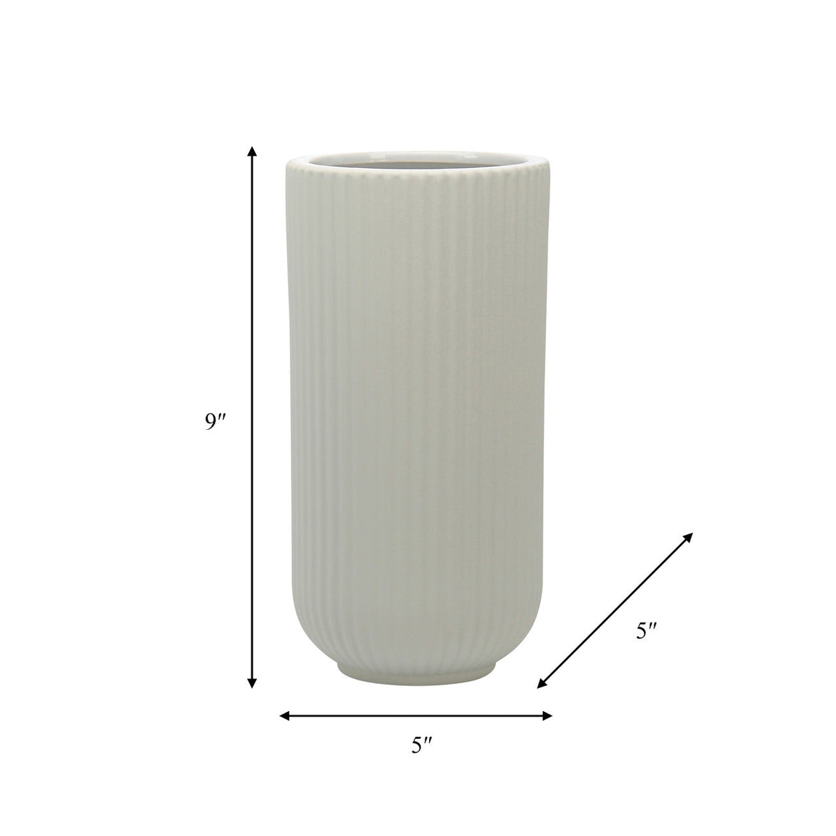 Cer, 9"h Ridged Vase, White