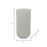 Cer, 9"h Ridged Vase, White