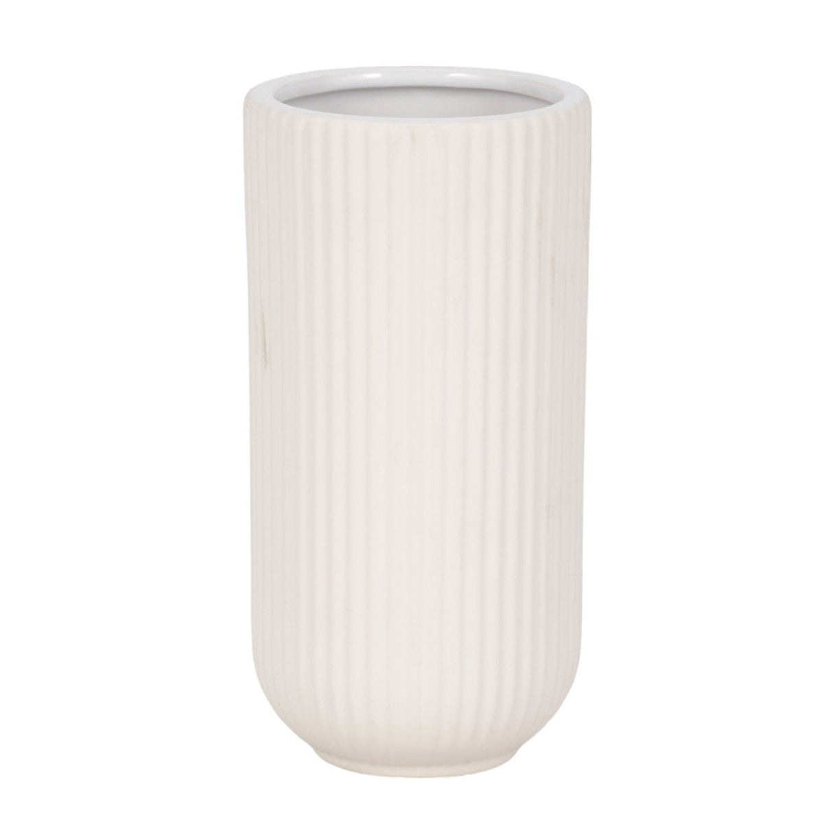 Cer, 9"h Ridged Vase, White