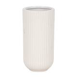 Cer, 9"h Ridged Vase, White