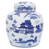 Cer, 9"h Rounded Jar W/ Lid, Blue