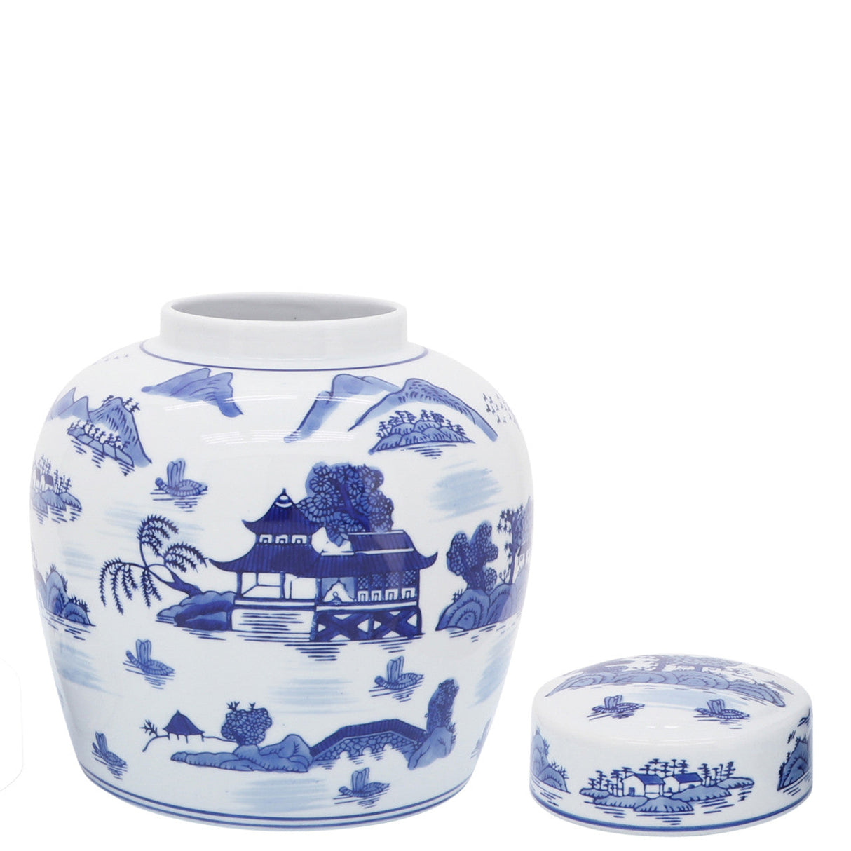 Cer, 9"h Rounded Jar W/ Lid, Blue