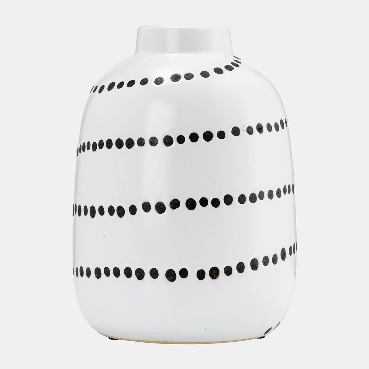 Cer, 9"h Spiral Dot Flower Vase, White/black