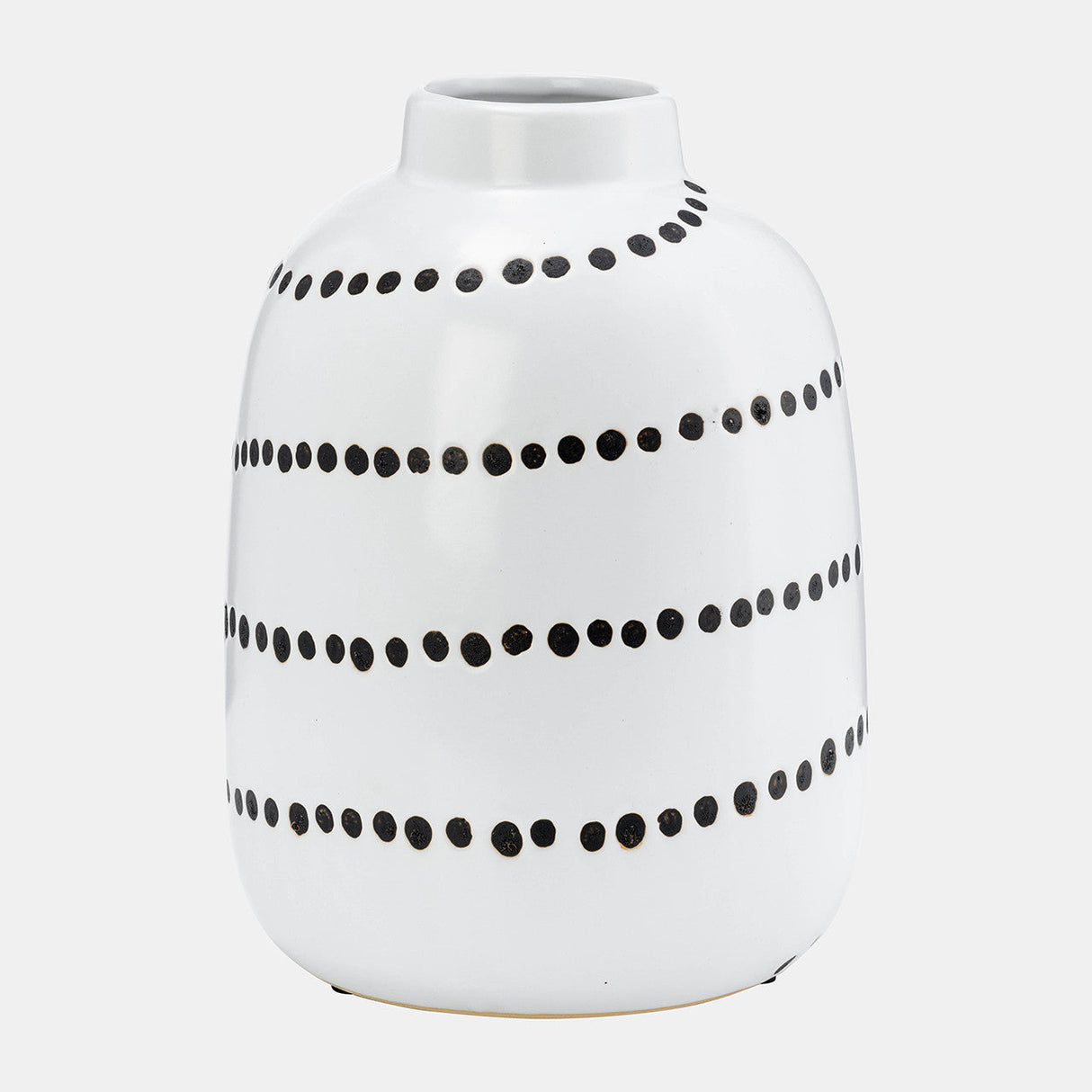 Cer, 9"h Spiral Dot Flower Vase, White/black