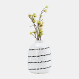 Cer, 9"h Spiral Dot Flower Vase, White/black