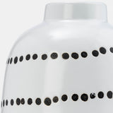 Cer, 9"h Spiral Dot Flower Vase, White/black