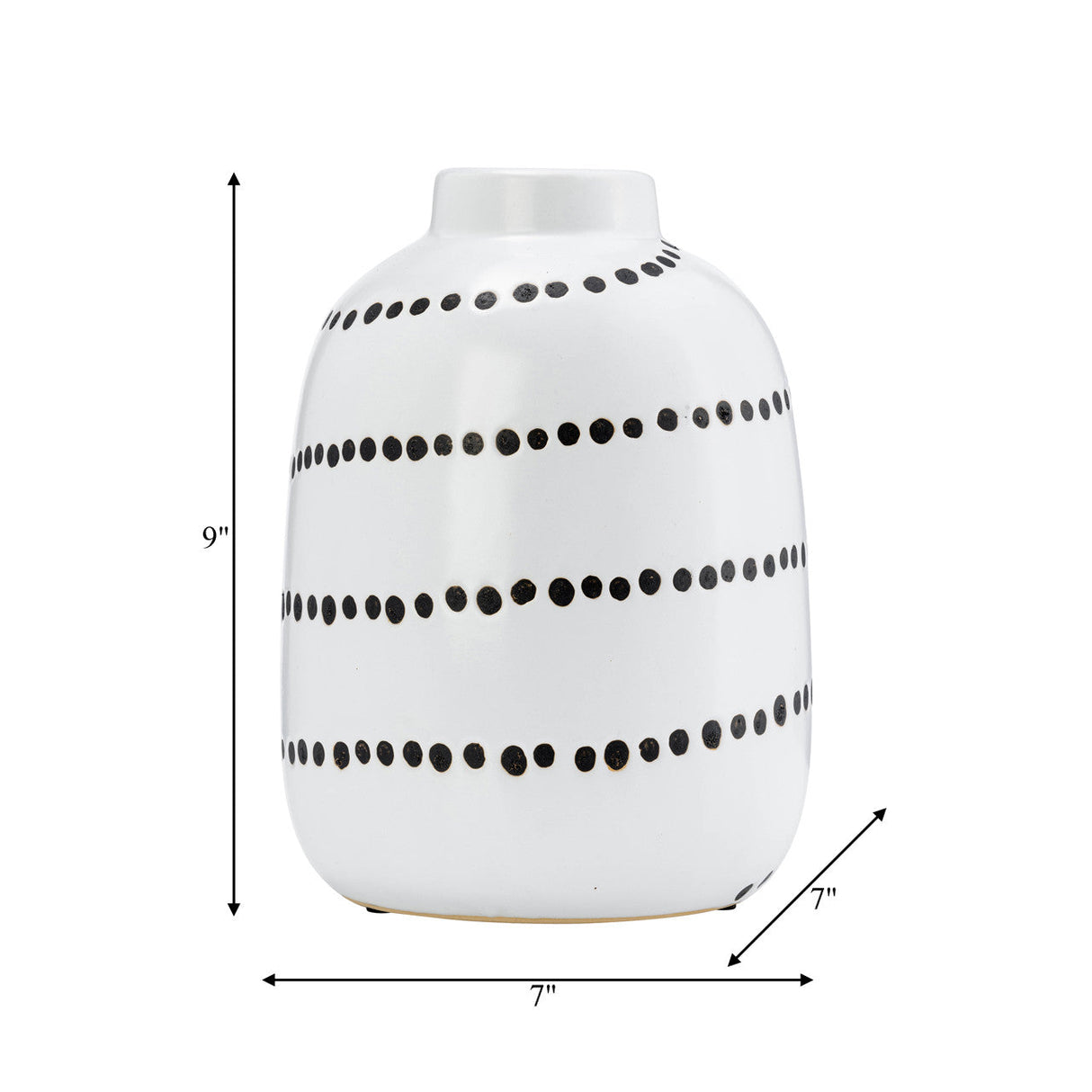 Cer, 9"h Spiral Dot Flower Vase, White/black