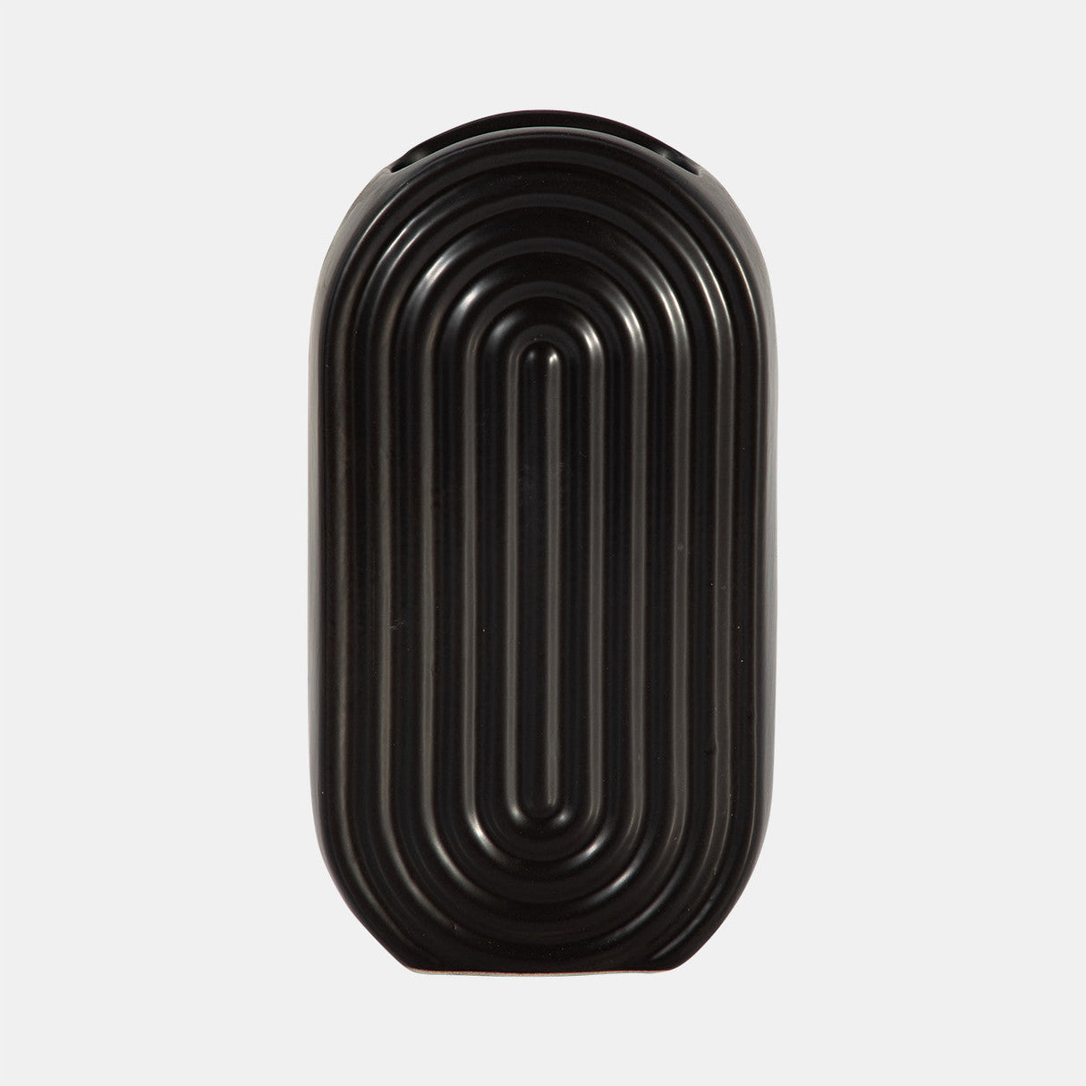 Cer, 9" Oval Ridged Vase, Black