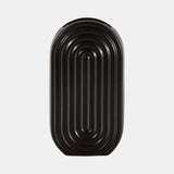 Cer, 9" Oval Ridged Vase, Black