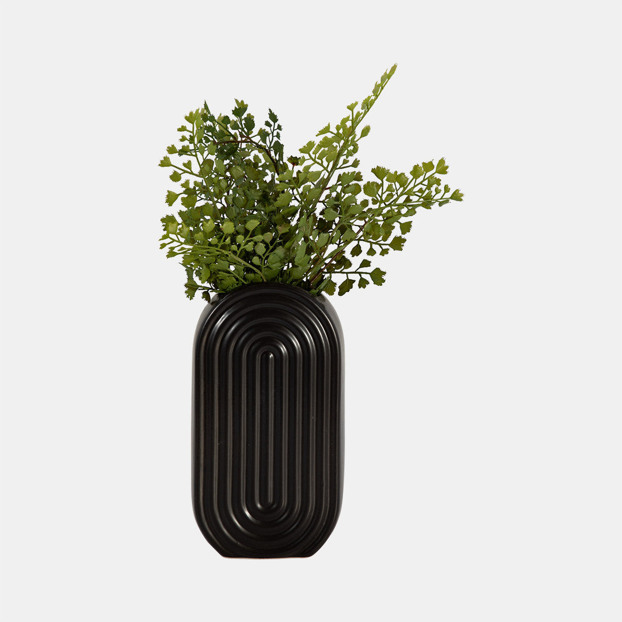 Cer, 9" Oval Ridged Vase, Black