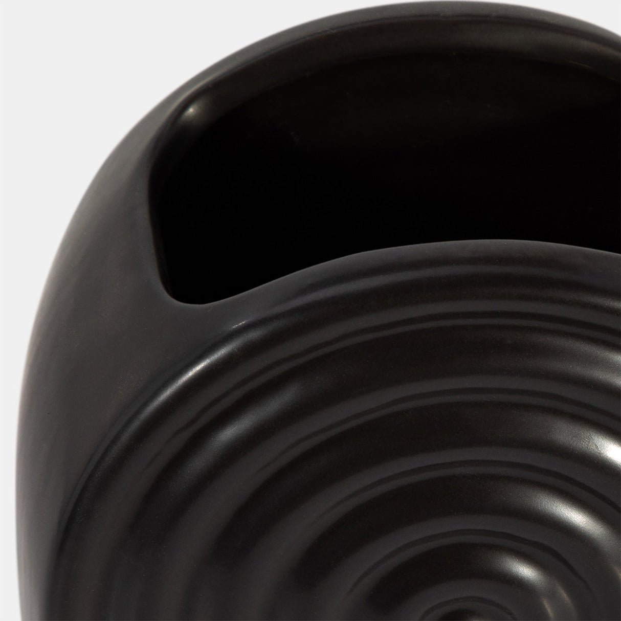 Cer, 9" Oval Ridged Vase, Black