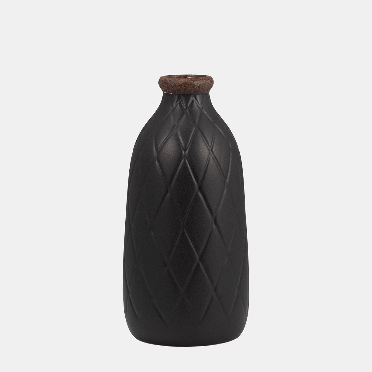 Cer, 9" Plaid Textured Vase, Black