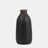 Cer, 9" Plaid Textured Vase, Black