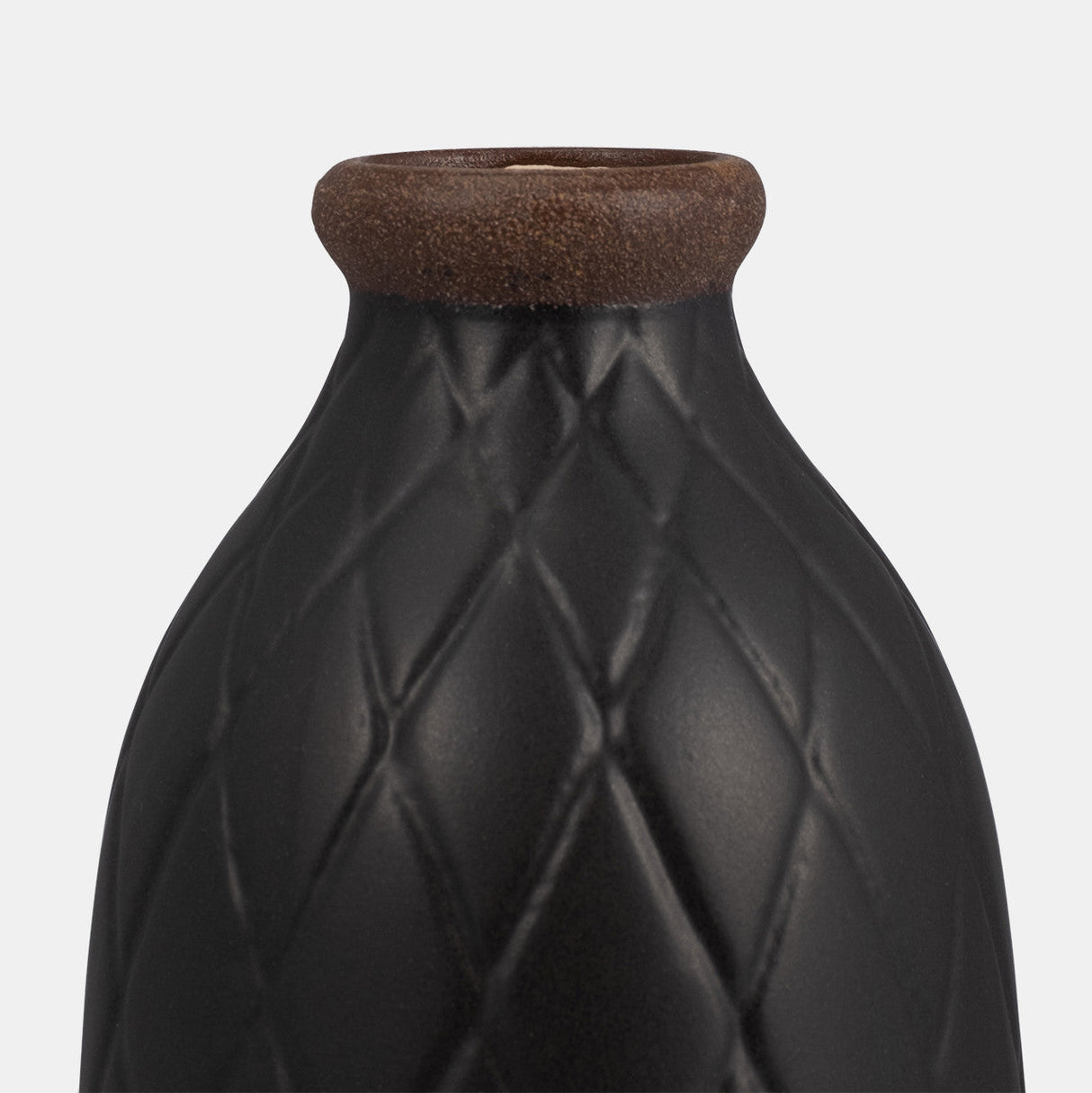 Cer, 9" Plaid Textured Vase, Black