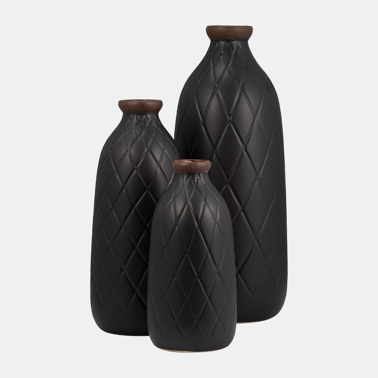 Cer, 9" Plaid Textured Vase, Black