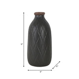 Cer, 9" Plaid Textured Vase, Black