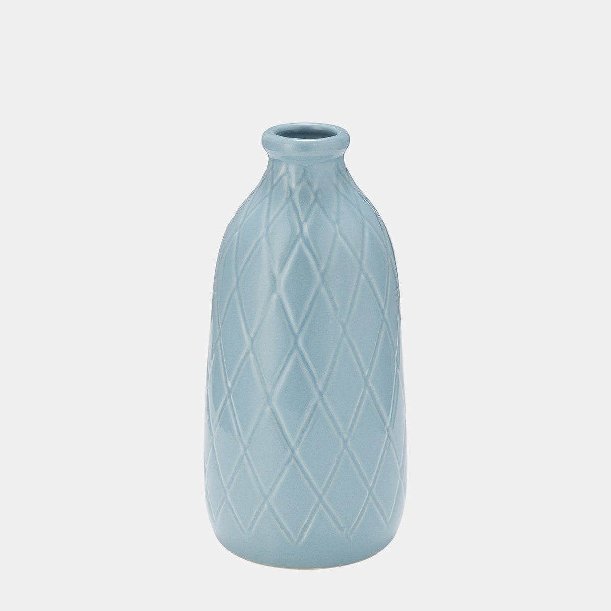 Cer, 9" Plaid Textured Vase, Cameo Blue