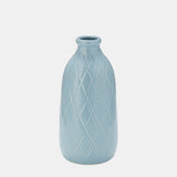 Cer, 9" Plaid Textured Vase, Cameo Blue