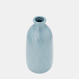 Cer, 9" Plaid Textured Vase, Cameo Blue