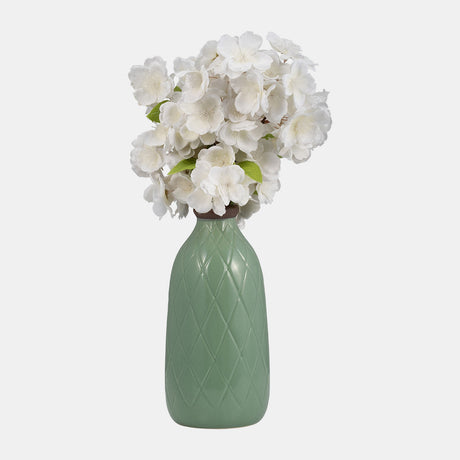 Cer, 9" Plaid Textured Vase, Dark Sage