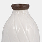 Cer, 9" Plaid Textured Vase, White