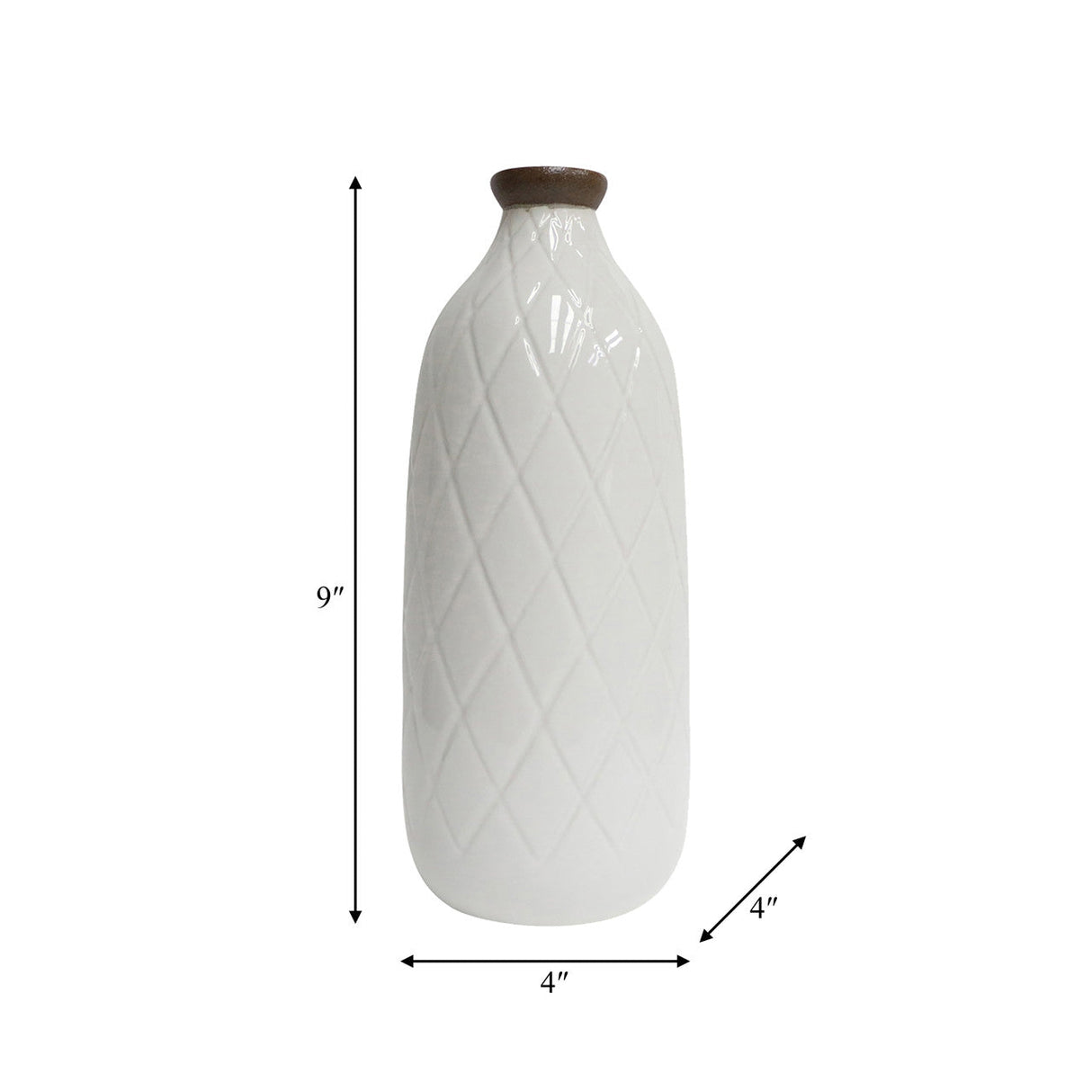 Cer, 9" Plaid Textured Vase, White