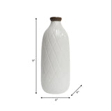 Cer, 9" Plaid Textured Vase, White