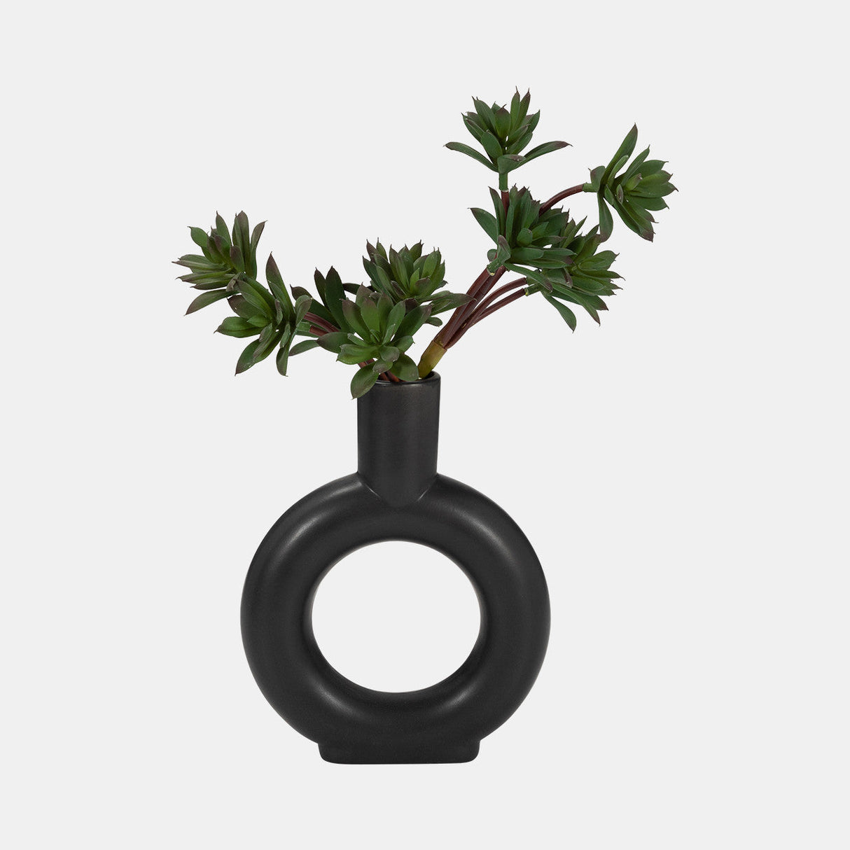 Cer, 9" Round Cut-out Vase, Black