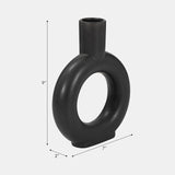 Cer, 9" Round Cut-out Vase, Black