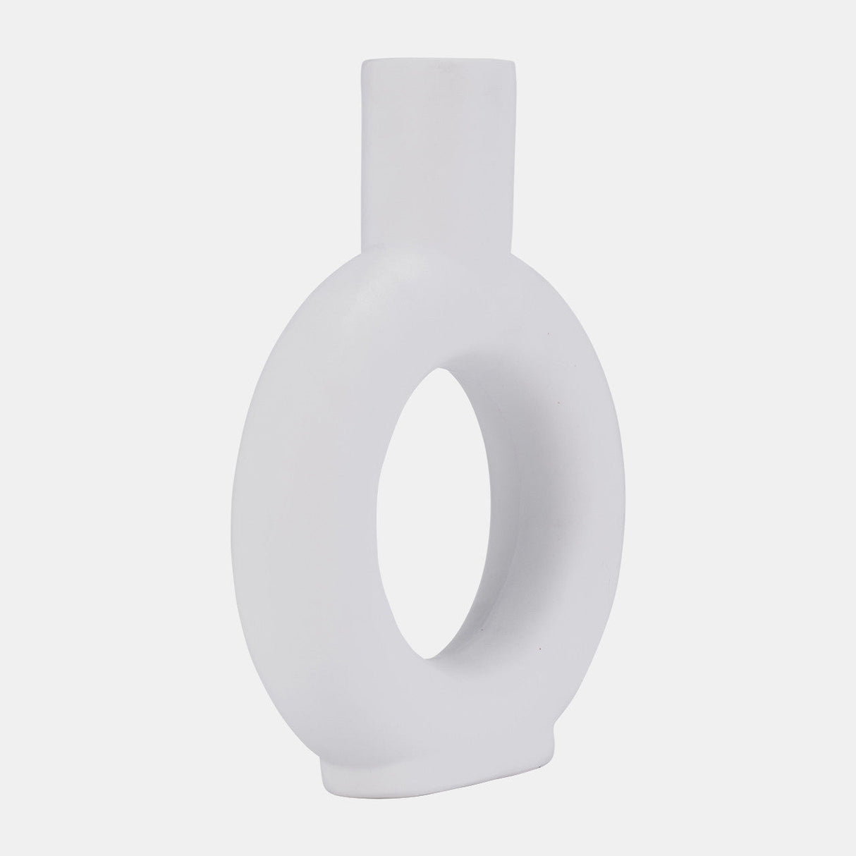 Cer, 9" Round Cut-out Vase, White