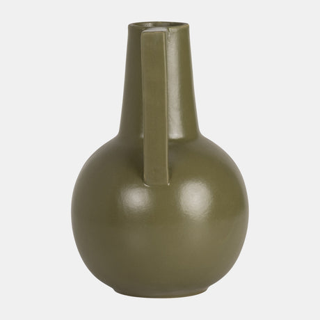 Cer,9",vase,olive