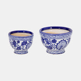 Cer, S/2 5/7" Bowl Chinoiserie Planters, Blue/wht